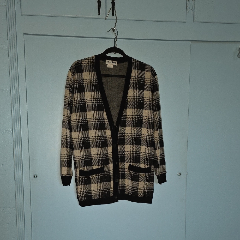 Pendleton Black and Cream Plaid Cardigan
